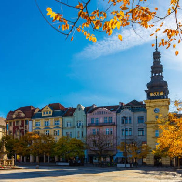 istockphoto-1193045408-612×612 View of Masaryk Square, central square of Ostrava city overlooking Old Town Hall and Marian column on sunny autumn day, Czech Republic